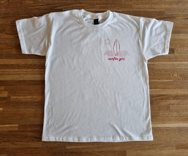 SURFER GIRL WHITE TEE SIZE 9-11 YEARS